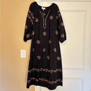 THE GREAT Embroidered Floral Dress with Bishop Sleeves